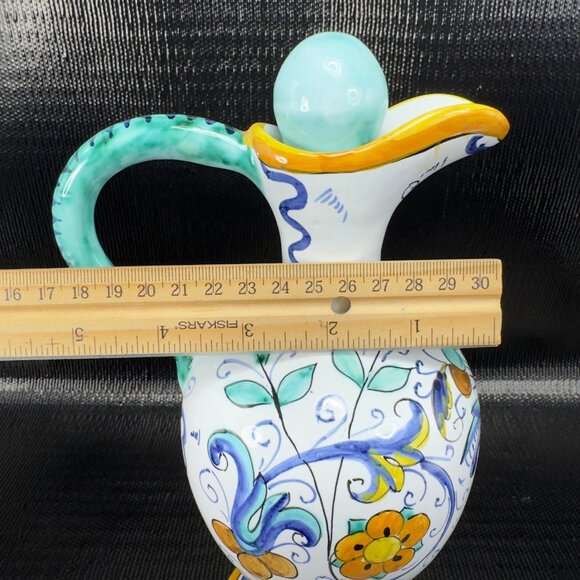 Vintage Hand Made Italian Deruta Pottery Jug Pitcher Decanter Pitcher W Stopper - Picture 3 of 16